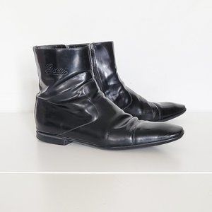 Gucci Men's Black Patent Leather Ankle Boot Size 9.5